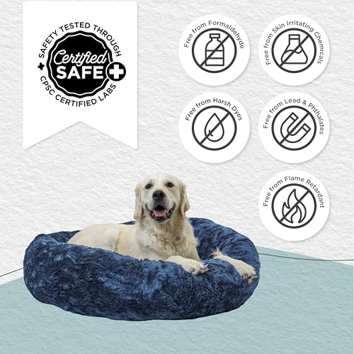 Image of Best Friends by Sheri The Original Calming Donut Dog Bed for Large Dogs up to 100 lbs, Lux Faux Fur, Navy Blue, 36 inch x 36 inch
