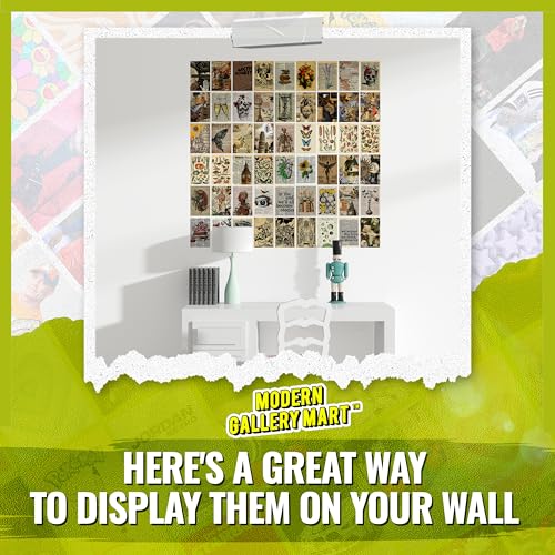 Image of MODERN GALLERY MART Pack of 54 Aesthetic Vintage Wall Collage Kit Posters - 4 x 6 Inches Posters for Wall Decoration - Wall Art For Bedroom, Office, Living room, Dorm room - Glue Dots Include
