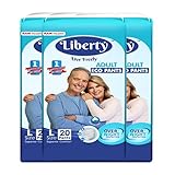 Liberty Pañales ecológicos para adultos, talla L (L) 60 unidades, tamaño de cintura (75-140 cm), unisex, alta absorción, a prueba de fugas, protección nocturna, paquete de 3, 20 unidades/paquete