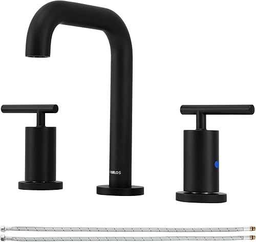 PARLOS Grifo negro mate para fregadero de baño de 3 agujeros, grifo de fregadero de baño de 8 pulgadas, grifo de tocador de dos manijas con líneas
