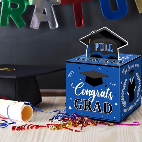 Hollowfly Graduation Money Box for Cash Gift Pull Blue and Black Class of 2025 Graduation Decorations Grad Party Cash Box with Pull Out Card and OPP Bag Grad Gift Money Holder for College High School - Thumbnail 2