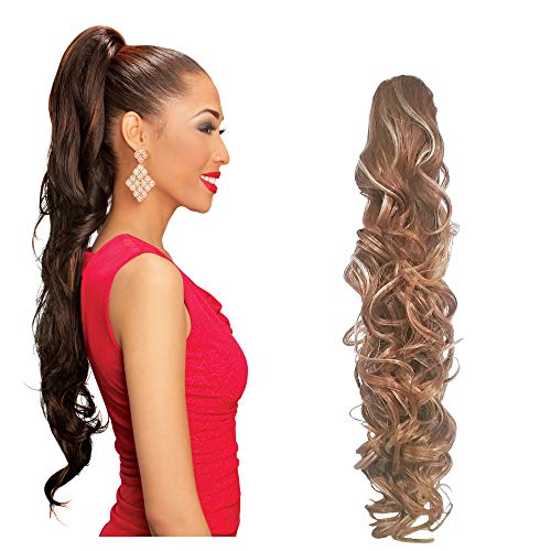 EVE HAIR 100% Heart Retardant Fiber Synthetic Clip In Claw Drawstring Ponytail Hair Extension for Beauty - 30 Inches Super Long Curly Ponytail - Color #4