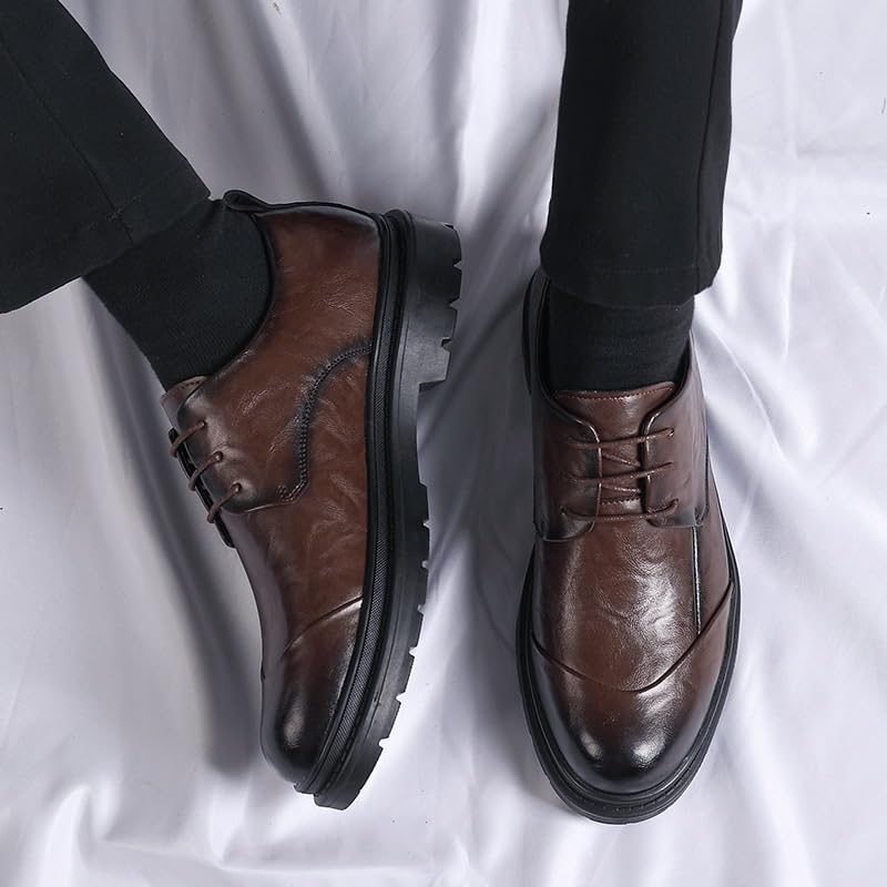 Men's Genuine Leather Low Oxford Fashion Classic Carved Lace Up Leather Low Heels Dress Shoes Comfortable Pointed Toe Loafers Shoes2