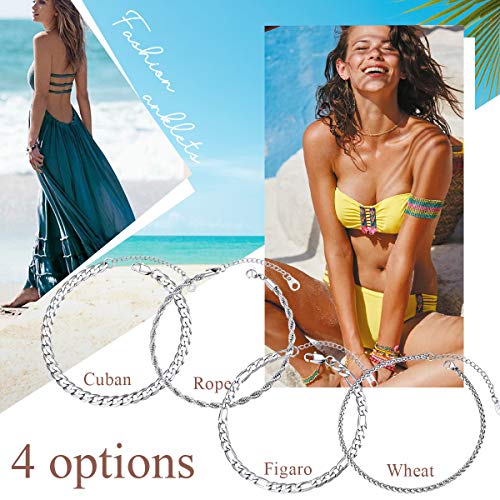 Image of FOCALOOK 14K Gold Plated Anklets for Women Waterproof Plus Size Ankle Bracelet 8.5-10.5 Inch Adjustable Mariner /Figaro /Flat Snake /Cuban Link Chain Anklet Jewelry for Summer Beach Holiday
