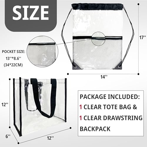 Clear Drawstring Bags Backpack, Clear Tote Bag for Stadium Events- Transparent See Through Bag Plastic for Concert Stadium Approved Women, 2 PACK2