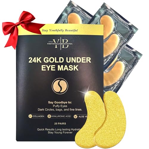 24k Gold Under Eye Patches (20 Pairs), facial wrinkle patches, Hy...