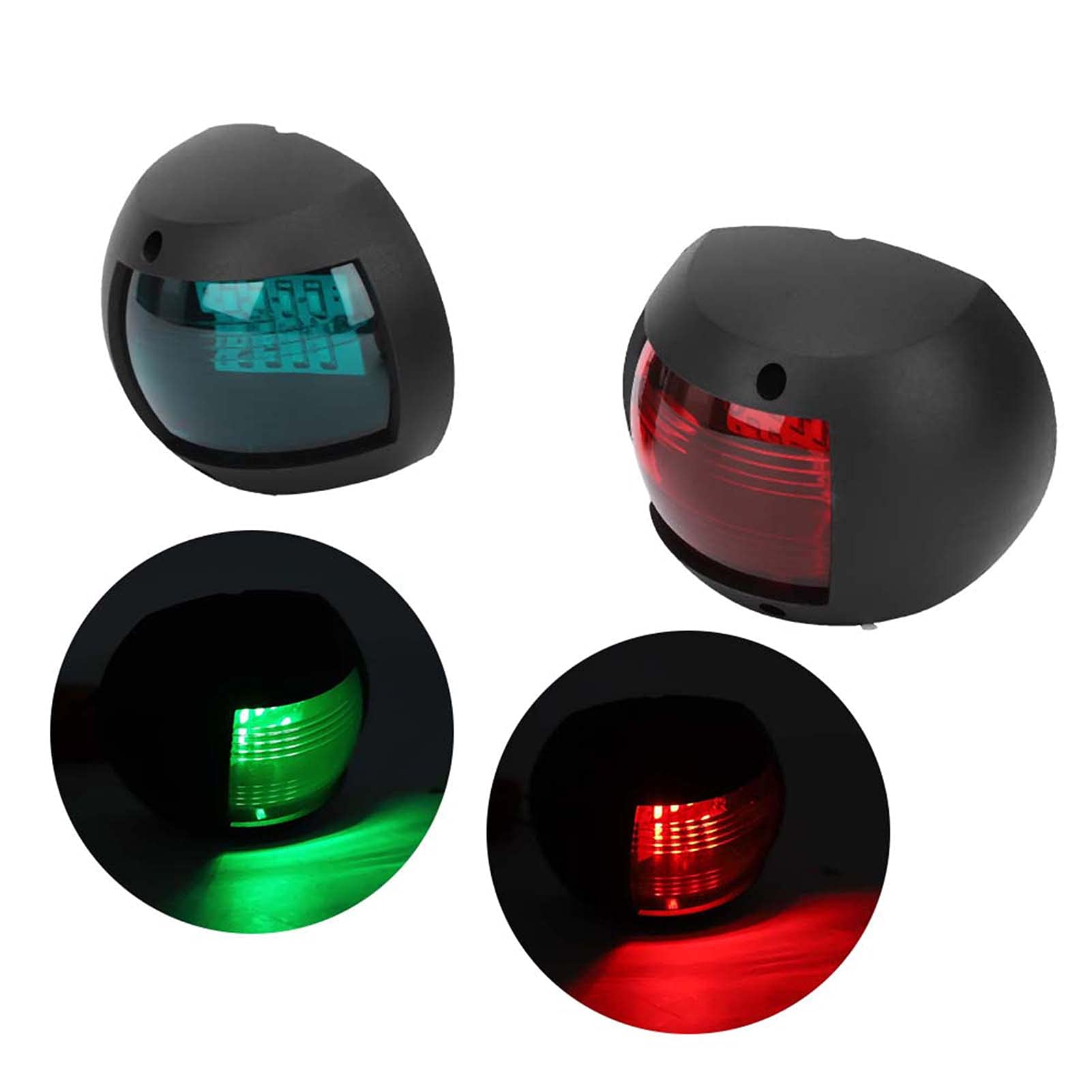 Coppia di luci per Barche Lampada di Segnalazione Sferica LED Verde Rosso Impermeabile Lampada di Navigazione per Barche DC12V-24V 3W per Pesca Notturna(Nero)
