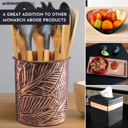 Miniatura 6 de Monarch Abode 49177 Carrito de metal hecho a mano con estampado floral en relieve, organizador interior de cocina para utensilios, vasija para