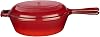 Lava Casting Combo Deep Pan Cookware and Frying Pan with Handle, With Metal Handle Lid, 26cm, Red