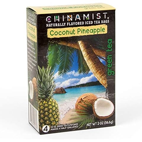 China Mist Iced Tea – Coconut Pineapple Green Tea Infusion – Refreshing and Delicious – Each Tea Bag Yields 1/2 Gallon – 4 bags. Cover