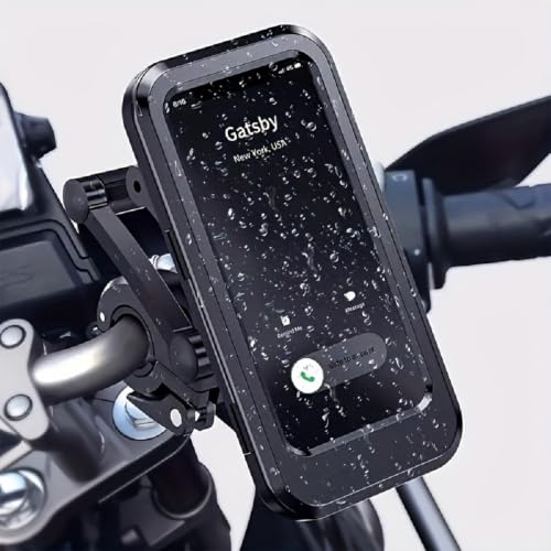 Image of Waterproof Bike Mobile Holder with Aluminum Alloy Base, 360 Rotatable Motorcycle Phone Mount Stand for Handlebar, Rainproof, Anti-Glare Touch-Screen Case for Bicycles, Scooters & Electric Bikes