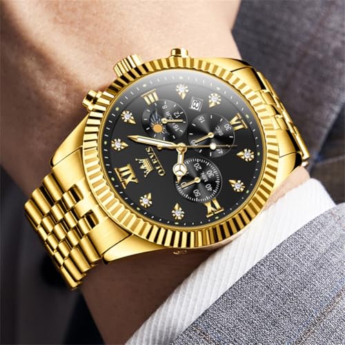 Image of OLEVS Watch for Men Analog Quartz Stainless Steel Moon Phase Calendar Chronograph Diamond Watches Waterproof Wrist Watch Luminous
