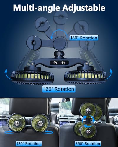 DICMKY Dual Head Car Cooling Fans for Back Seat for Kids Battery Powered Rechargeable Usb - image 2