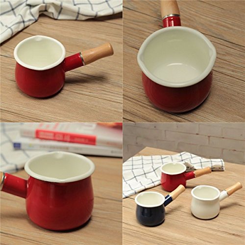 YumCute Home Enamel Milk Pan, Mini Butter Warmer 4 Inch 17 Oz Milk Pot Enamel Sauce Pan Milk Warmer Pot Small Cookware with Wooden Handle, Perfect Size for Heating Smaller Liquid Portions. (Red) - Image 4