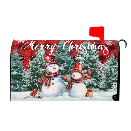 Merry Christmas Snowman Mailbox Covers Magnetic Standard Size 21 x 18 Inch Xmas Trees Snowflake Buffalo Plaid Seasonal Holiday Mailbox Wraps Post Letter Box Cover for Garden Yard