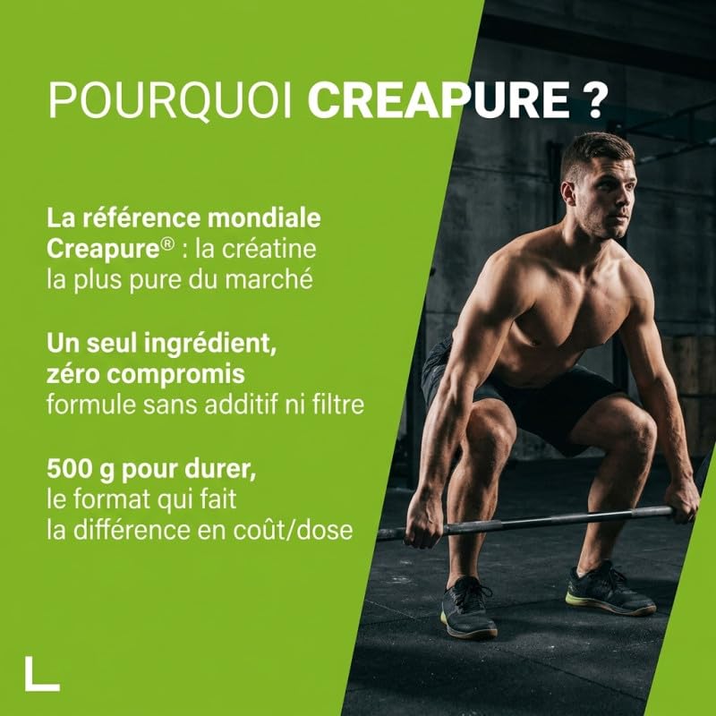 CRÉATINE MONOHYDRATE CREAPURE – Poudre Ultra-Pure 500g – 3g par Portion – Puissance, Explosivité, Performance – Sans Impuretés – Idéal Musculation, Cross-Training, Sports Intenses – SportDiet
