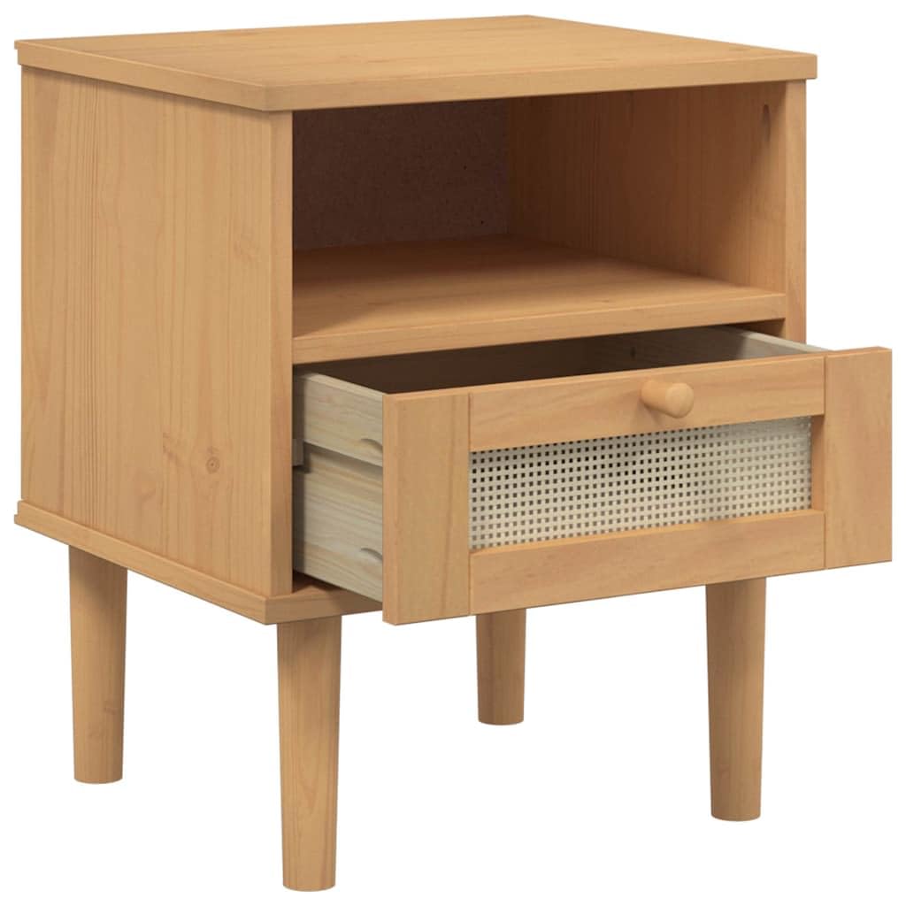 Comodino in legno massiccio e rattan, marrone, 40 x 35 x 48 cm, SENJA
