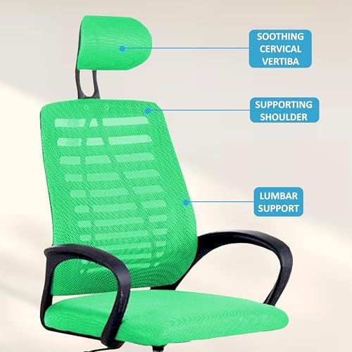 Image of Casa Copenhagen,Mesh Office Desk Chair,Rocking Chairs Ergonomic Computer Chair Adjustable High with Headrest and Comfortable Armrest Swivel Chair - Green & Black Handle