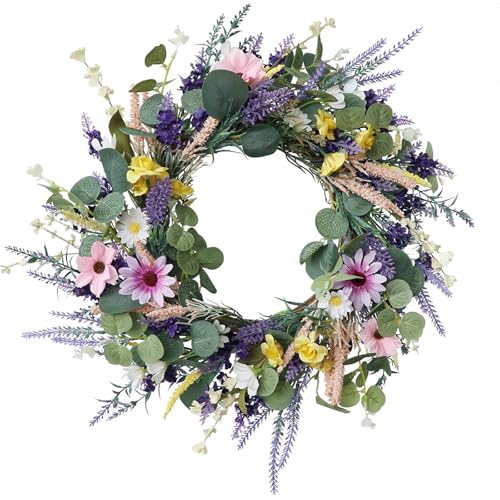 Couronne de fleurs pour extérieur sans entretien, décoration durable 48cm