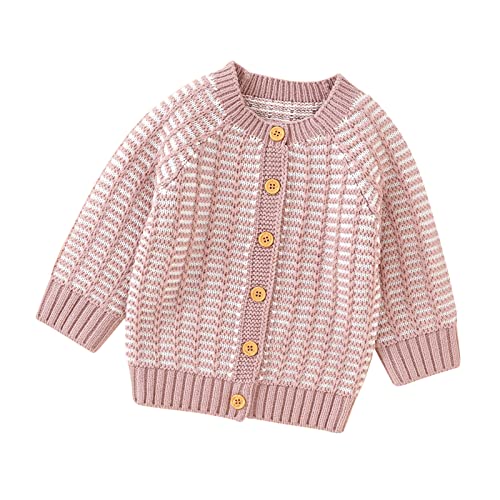 RNTOP Toddler Boy Girl Sweaters Cardigan Baby Button Down Long Sleeve Knit Sweater Tops Infant Warm (Pink, 9-12 Months)