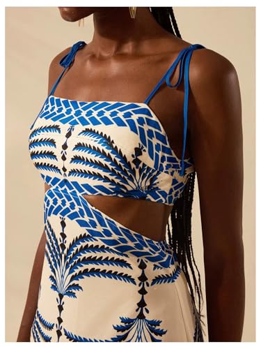 Image of SOLY HUX Women's Summer Maxi Dress Boho Print Tie Shoulder Spaghetti Strap Cut Out Tie Back Cami Dresses Sundress