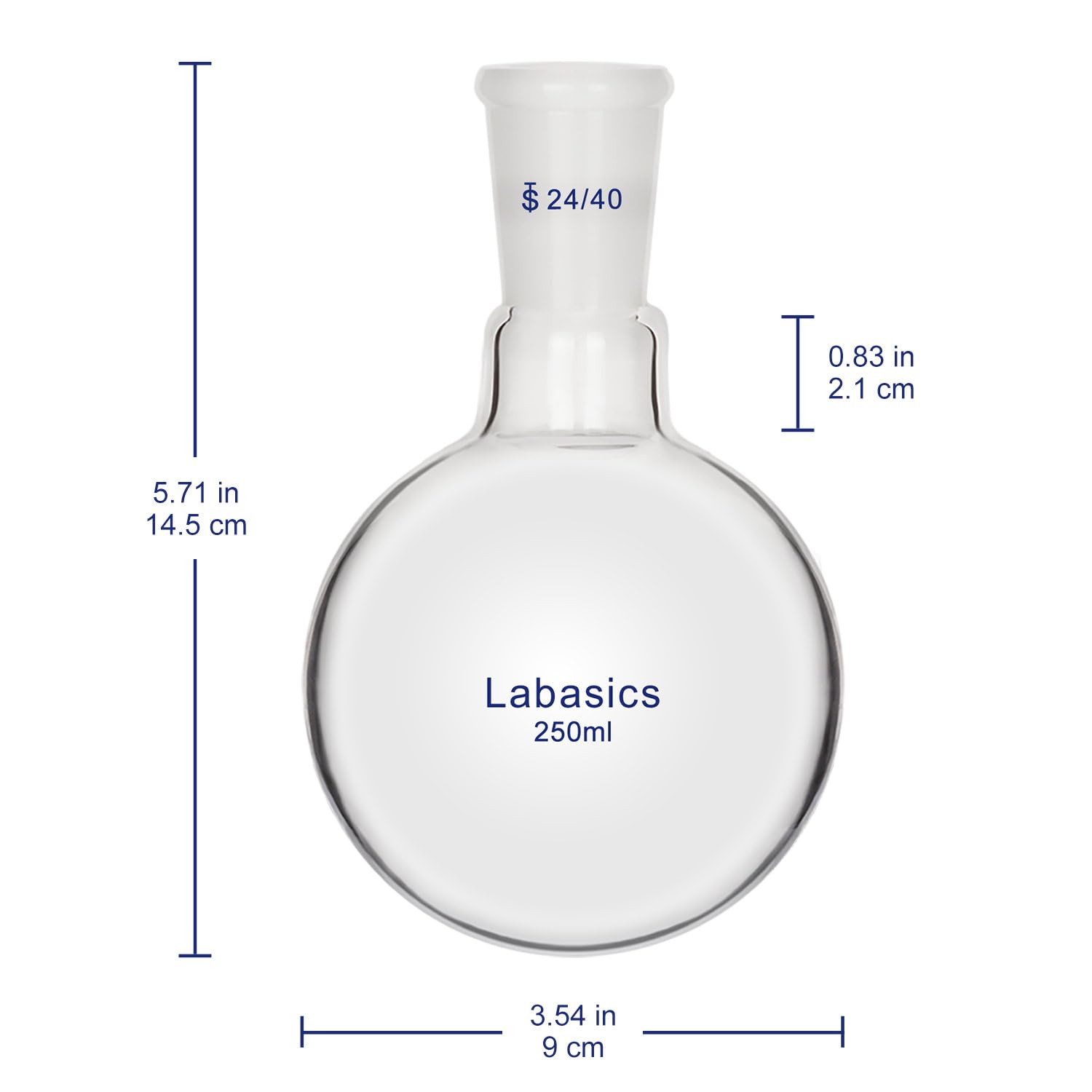Labasics Glass Round Bottom Flask, Borosilicate Glass Heavy Wall Short Neck Round Bottom Single Neck Flask with 24/40 Standard Taper Outer Joint, 250 ml — Amazon image 4