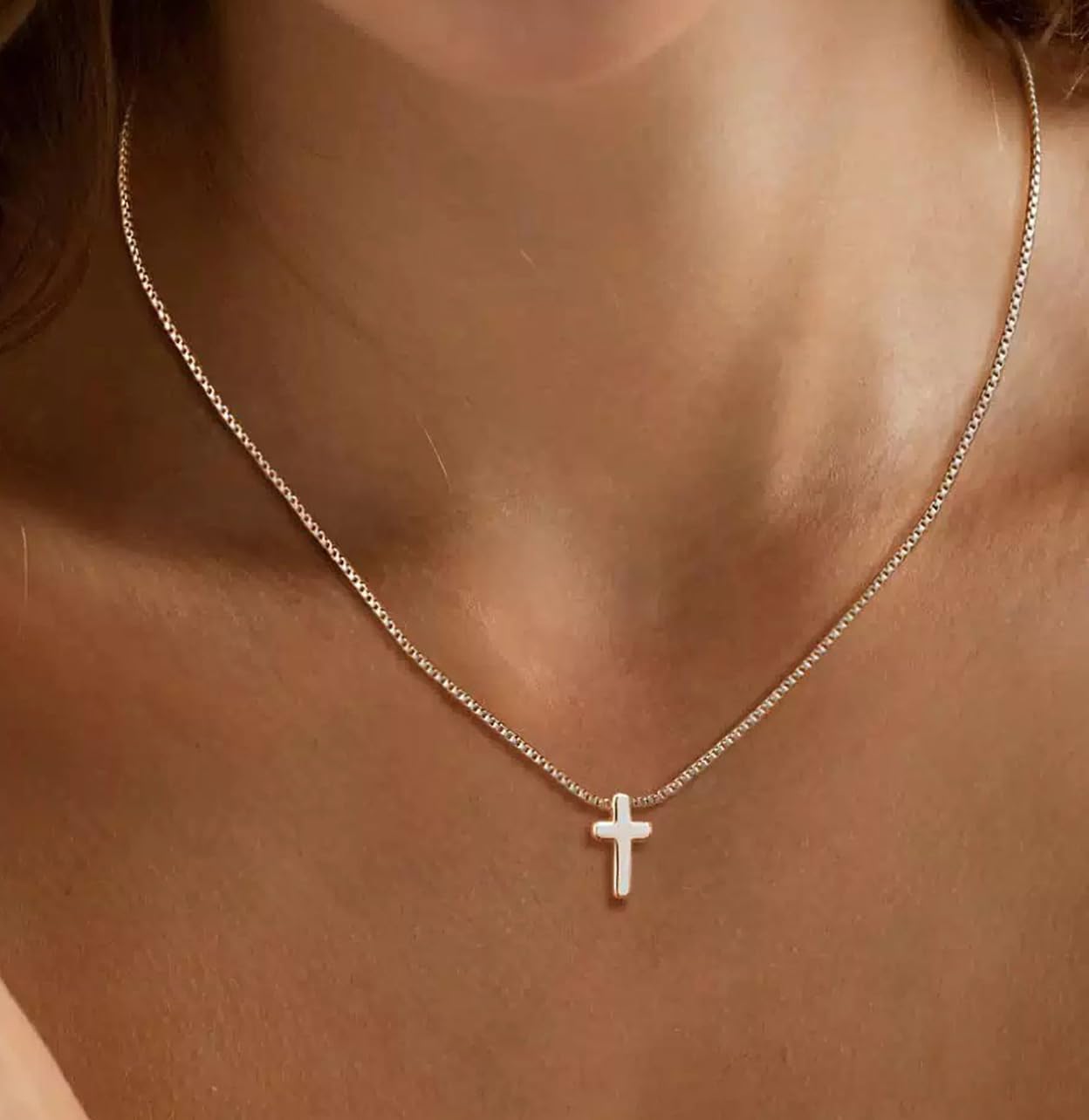 Dainty Cross Necklace for Women - 14K Gold/Silver Plated Minimalist Choker Pendant, Adjustable Chain, Hypoallergenic Jewelry - Image 3