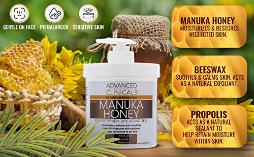 Advanced Clinicals Manuka Honey Cream W/Collagen Face Moisturizer & Body Butter Lotion For Dry Skin | Intense Firming & Hydrating Miracle Balm Skin Care Moisturizing Lotion For Women & Men | 2-Pack #TOP1