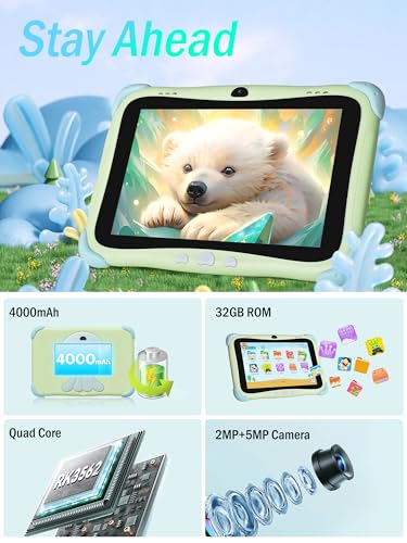 Image of Android 14 Tablet for Kids, 8 inch FHD Tablet with Quad-core, Kids Space, Parental Control, 32GB ROM, WiFi, Bluetooth 5.0, YouTube, Great Gift for Toddler 4000mAh Battery