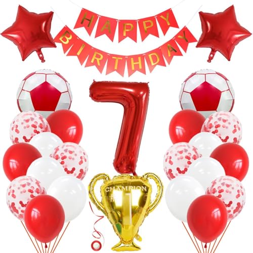 Jxuzh 25 piezas de decoración de cumpleaños de fútbol: número de 32 pulgadas, lámina dorada, 2 balones de fútbol, 2 globos de estrella, pancarta, látex, confeti, cintas, juego de decoración de fiesta