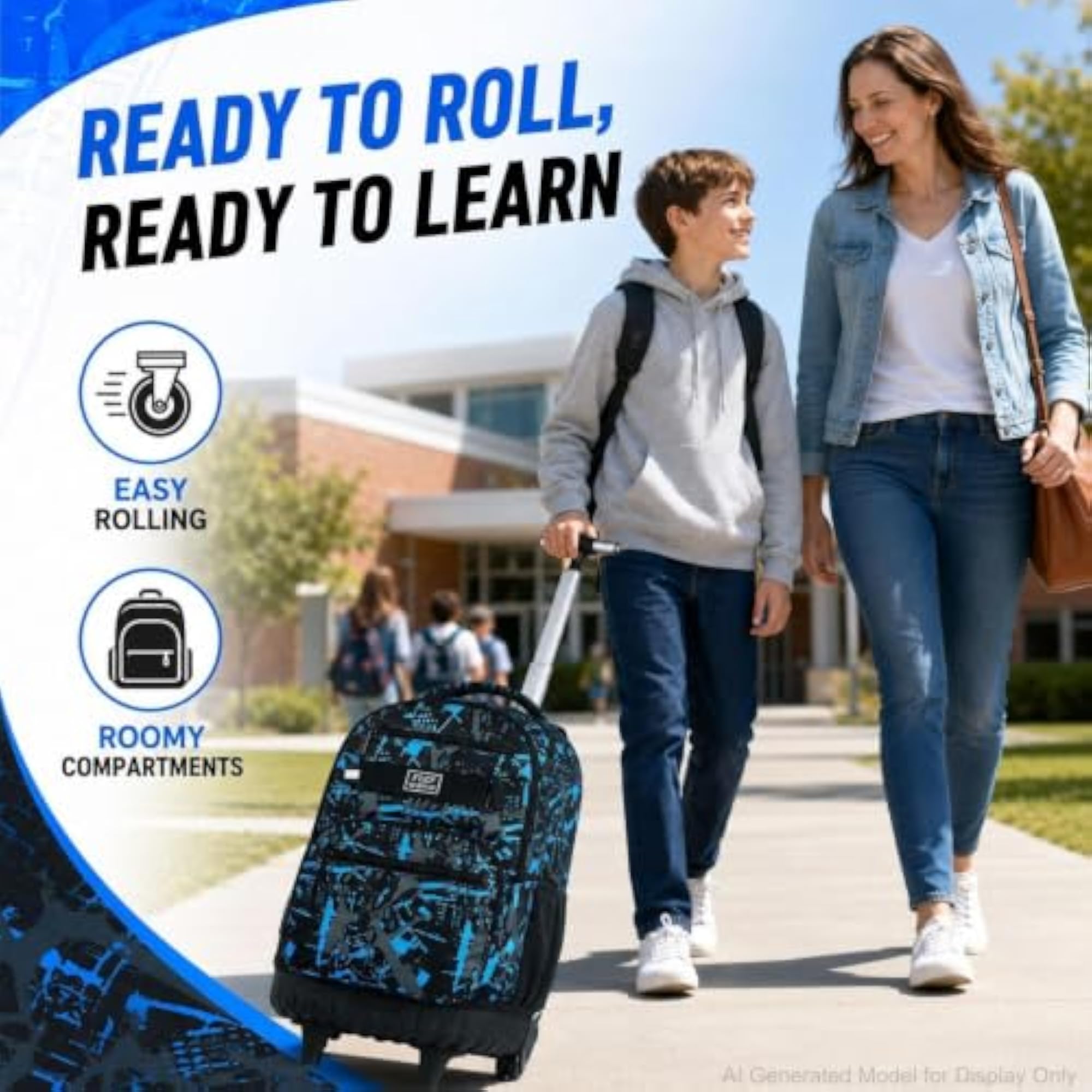 Rolling Backpack for Men with Wheels