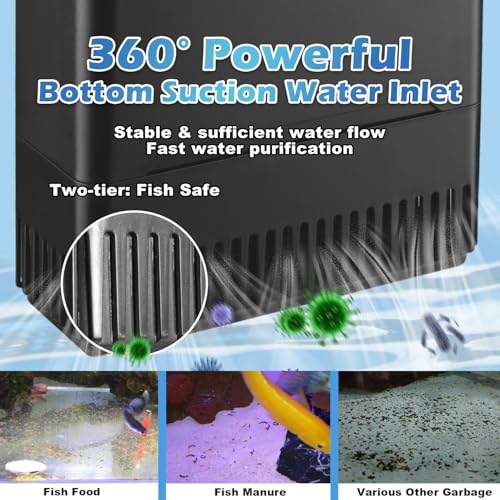 Image of 290GPH Turtle Tank Filter Aquarium Filter for 20-85 Gallon, Turtle Filter Low Water Level Available and Flow Adjustable, Turtle Water Filter for Shrimps Amphibians Turtle Tank Saltwater Freshwater