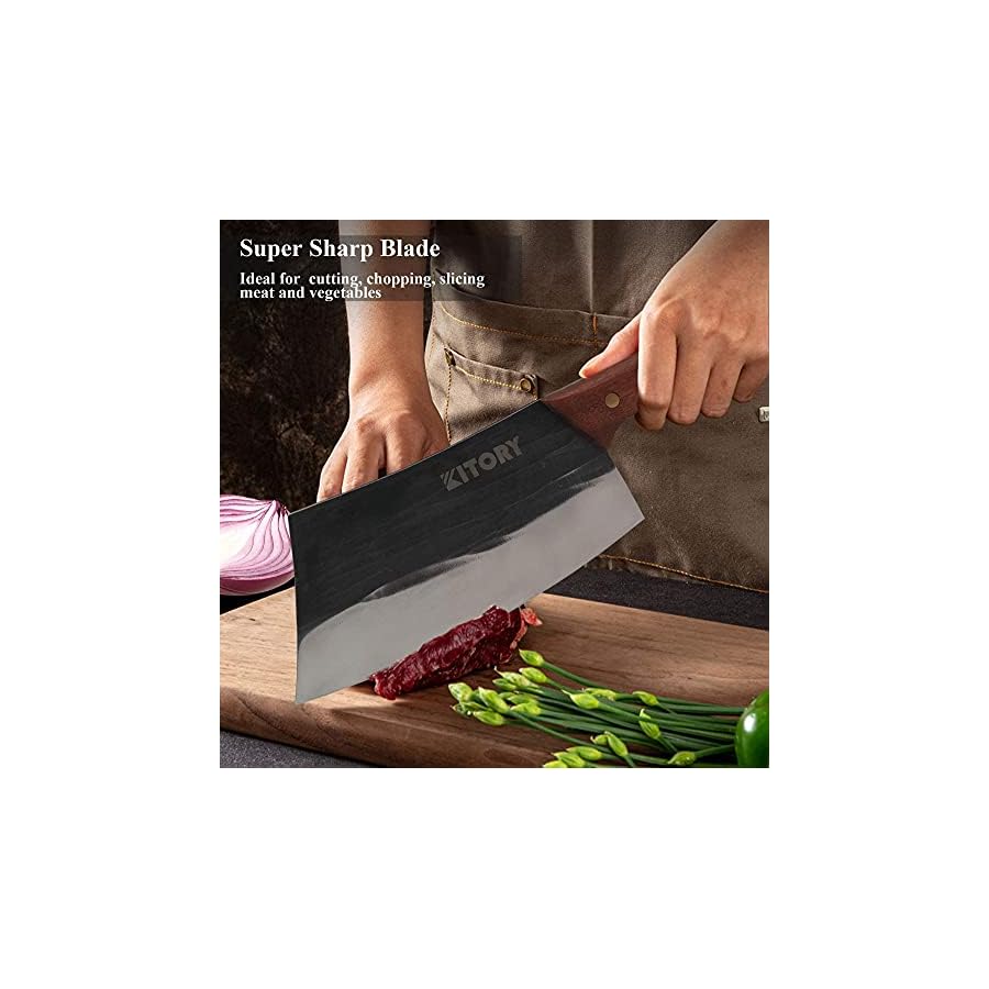 Forged Cleaver 7'', Meat Cleaver Knife, Full Tang Butcher Knife, High Carbon Steel Kitchen Chef Knife, Ergonomic Pear Wood Handle for Home Kitchen or Restaurant, 2024 Gifts