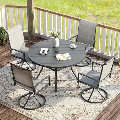 Image of VICLLAX 41.2 inchx 28 inch Outdoor Round Patio Table for Lawn Garden, All Weather Metal Round Patio Dining Table with Adjustable Umbrella Hole, Patio Table for 4 Person, Grey Tabletop