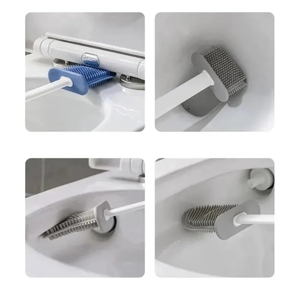escobilla de baño con cabezal redondo Accesorios de herramientas diarias for el baño, con caja de soporte, cepillo de inodoro de silicona montado en la pared, juego de soporte de goma termoplástica fo