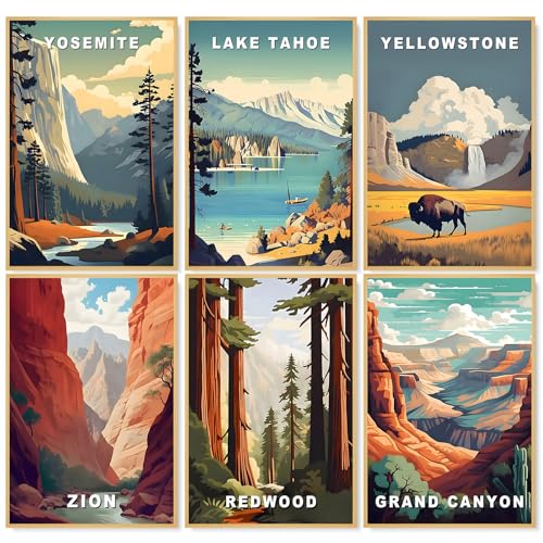 6 Pack Paint by Numbers Kit for Adults National Park Adult Paint by Number Kits on Canvas Without Frame for Beginner Mountains Lake Acrylic Oil Painting by Numbers Kits for Home Decor 8 x 12 Inch