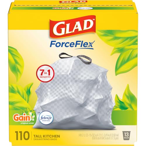 Image of Glad ForceFlex Tall Kitchen Trash Bags, 13 Gallon, Gain Original, 110 Count (Package May Vary)
