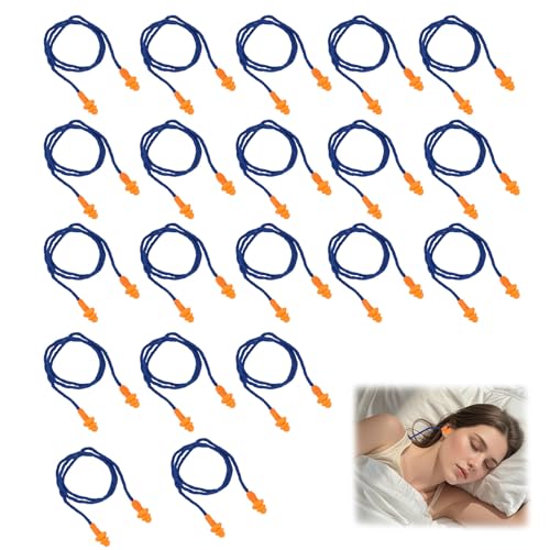 Lot de 20 Paires de Bouchons d'Oreilles en Silicone Réutilisables avec Cordon, Protection Auditive avec Réduction du Bruit pour le Sommeil, bouchon d'oreille...