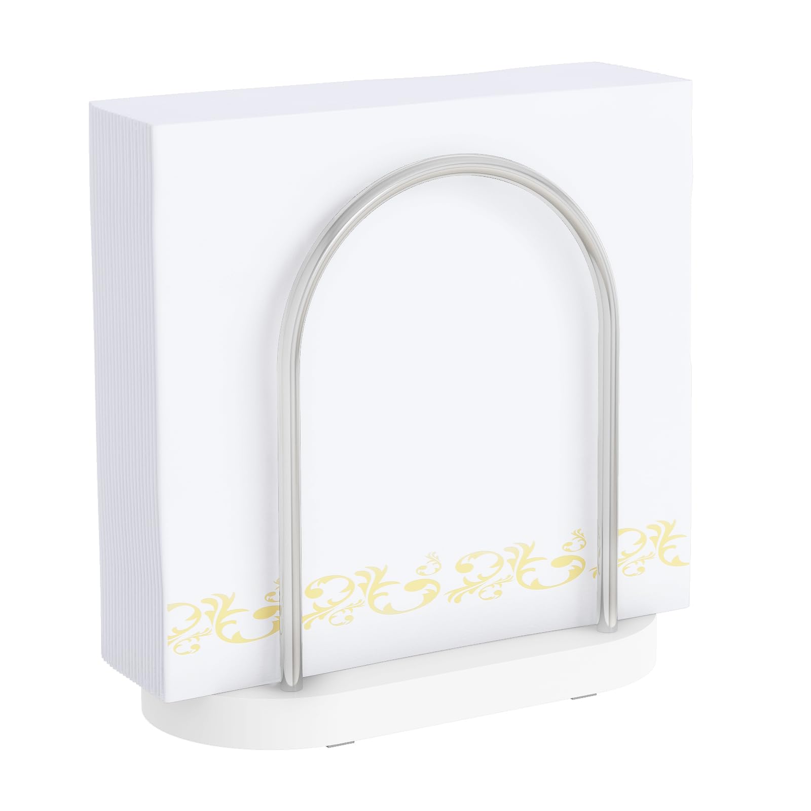 STWWO Napkin Holder for Table, Napkin Holder for Kitchen Dining, Standing Paper Napkin Storage for Table Countertop, Wood Base, White & Chrome