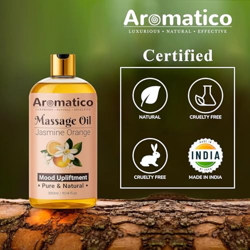Image of AROMATICO Jasmine Orange Massage Oil. Soothing Aromatherapy Body Oil with Sweet Citrus & Floral Notes. Relaxing, Spa-Quality Formula for Stress Relief & Skin Hydration - 300ml