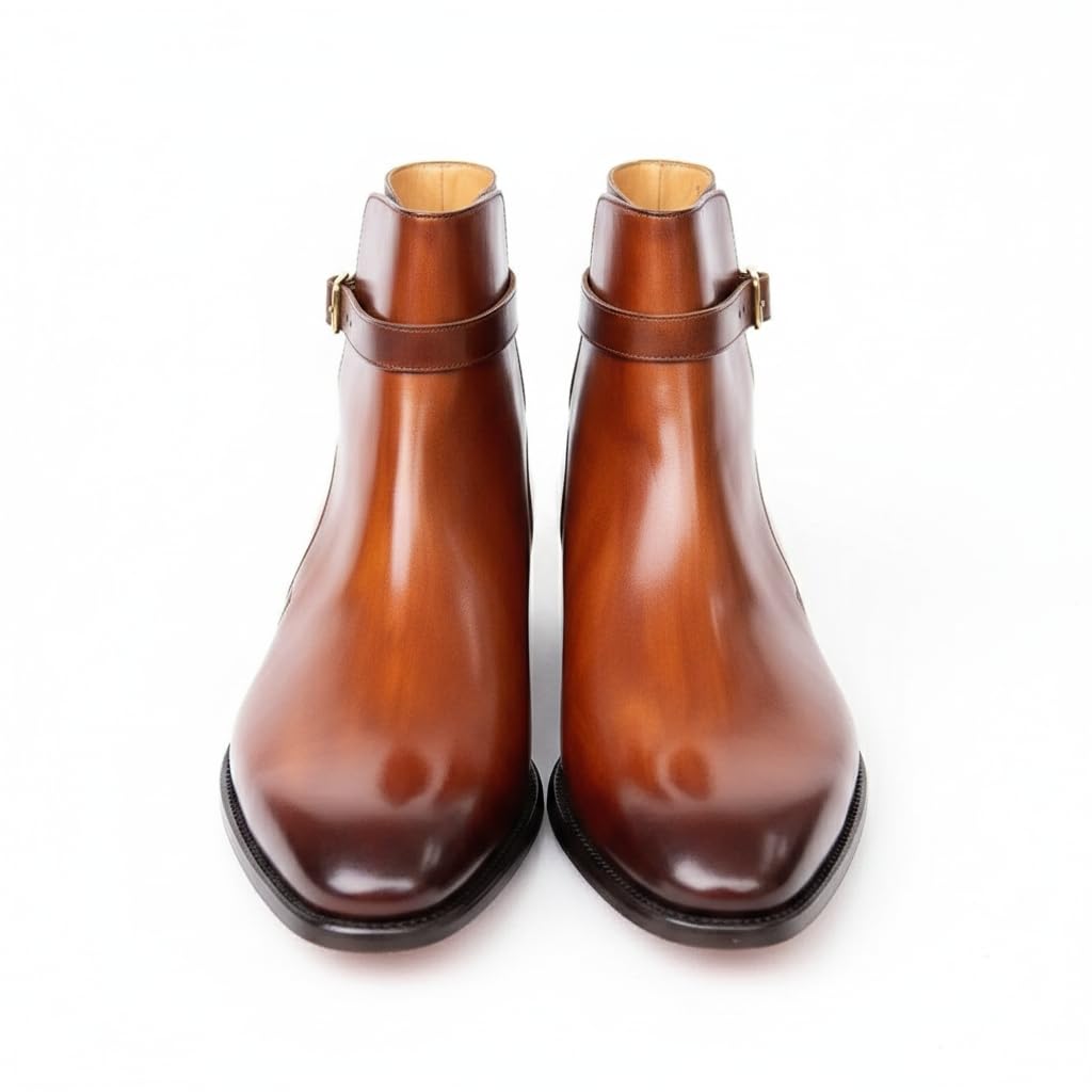 Men’s Tan Jodhpur Boots | Handcrafted Premium Leather Ankle Boots for Men | Side Zip Riding Boots with Buckle Strap | Luxury Formal Chelsea Style Boot-image-9