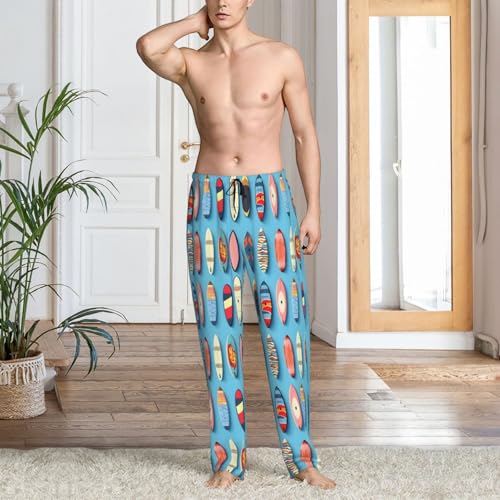 Mens Pajama Pants - Colorful Surfboard Print Soft Sleep Lounge Pants For Men, Casual Pj Bottoms With Pockets2