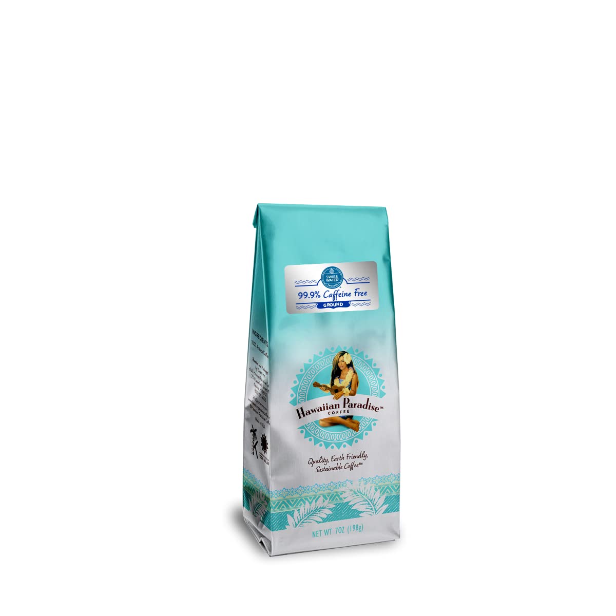 Hawaiian Paradise Coffee Ground - Swiss Water Process 99.9% Decaf 7oz. Bag - 100% Arabica Coffee From The Finest Beans