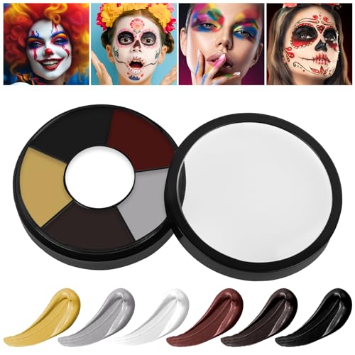 AOOWU Pintura corporal e facial, 6 cores pinturas de Halloween rosto, Clown maquilhagem Halloween, pintura facial oleosa para adultos criança, kit maquilhagem Halloween carnaval festival Clown vampiro