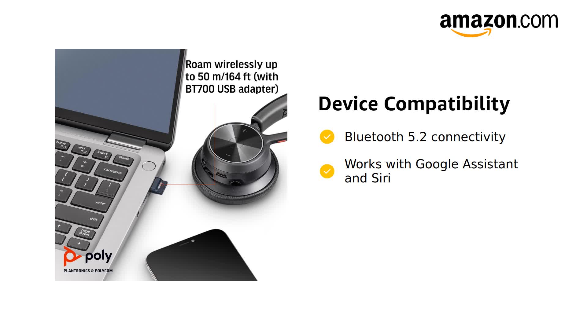 Amazon.com: HP Poly Voyager 4310 USB-A Headset with BT700 Dongle