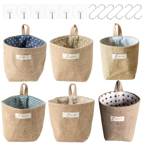6 Piezas Juego Cestas Almacenaje, Cestas de Mimbre, Plegable Cestas Almacenaje Baño, Cestas Almacenaje Cocina, para Juguetes, Cosméticos, Artículos Pequeños