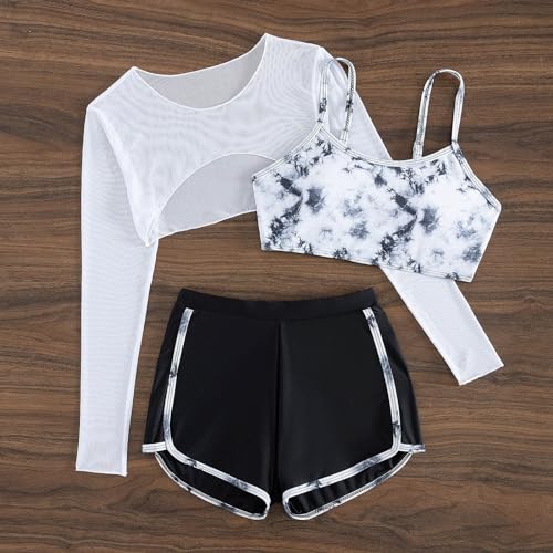 Girl's 3 Piece Swimsuits Long Sleeve Coverups Tops Kids Bathing Suits Bikini Swimsuit Cam𝗶 Top and Shorts2