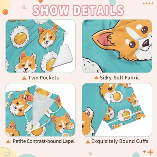 senya Cute Dog Yolk Satin Summer Pajama Sets Silk Short Sleeve Button Down Sleepwear3