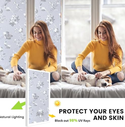 Image of CREON Flowers Window Glass Decorative Window Cling Non-Adhesive Static UV Resistant Decals Reusable Sun Blocking Sticker for Home (12 X 80 Inch)