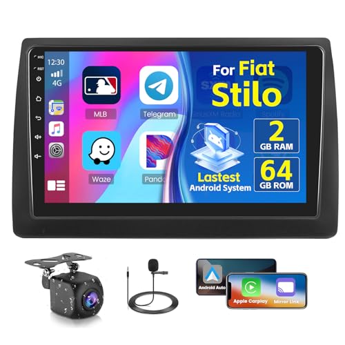 Inefala 2G+64G Poste Radio pour Fiat Stilo 2002-2010, 9'' Android 15 Ecran avec sans Fil Carplay/Android Auto Lien Miroir GPS Radio FM/RDS EQ WiFi Bluetooth 26 UI SWC...